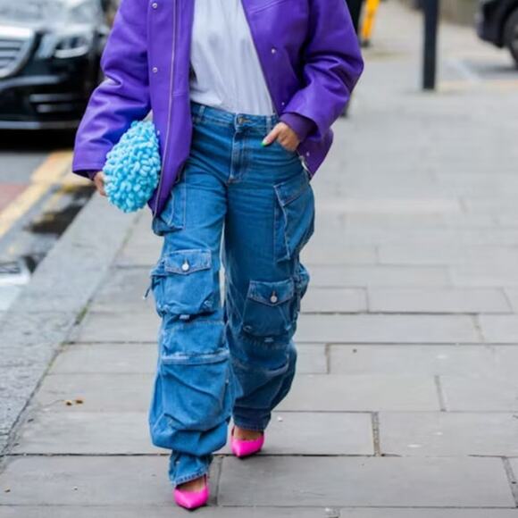 Nichole Lynel Baggy Wide Leg Cargo Oversized Womens Jeans Size M Streetwear Punk - Picture 1 of 8